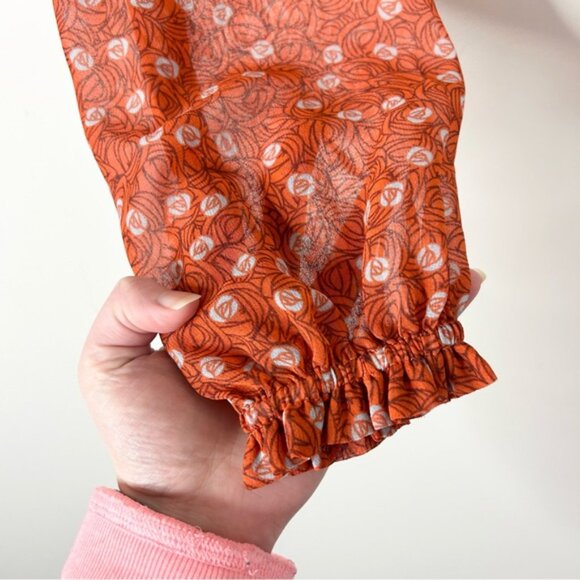 Aritzia Wilfred Lilith Blouse Cropped Smocked Floral Long sleeve Orange Size XS - Picture 11 of 16